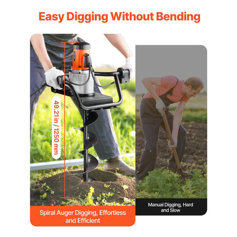 Electric Post Hole Digger 1500W Powerful Motor with 5.71 Inch Auger Bit