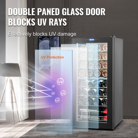 32-Bottle Wine Cooler Dual Zone Freestanding Refrigerator with LED Light