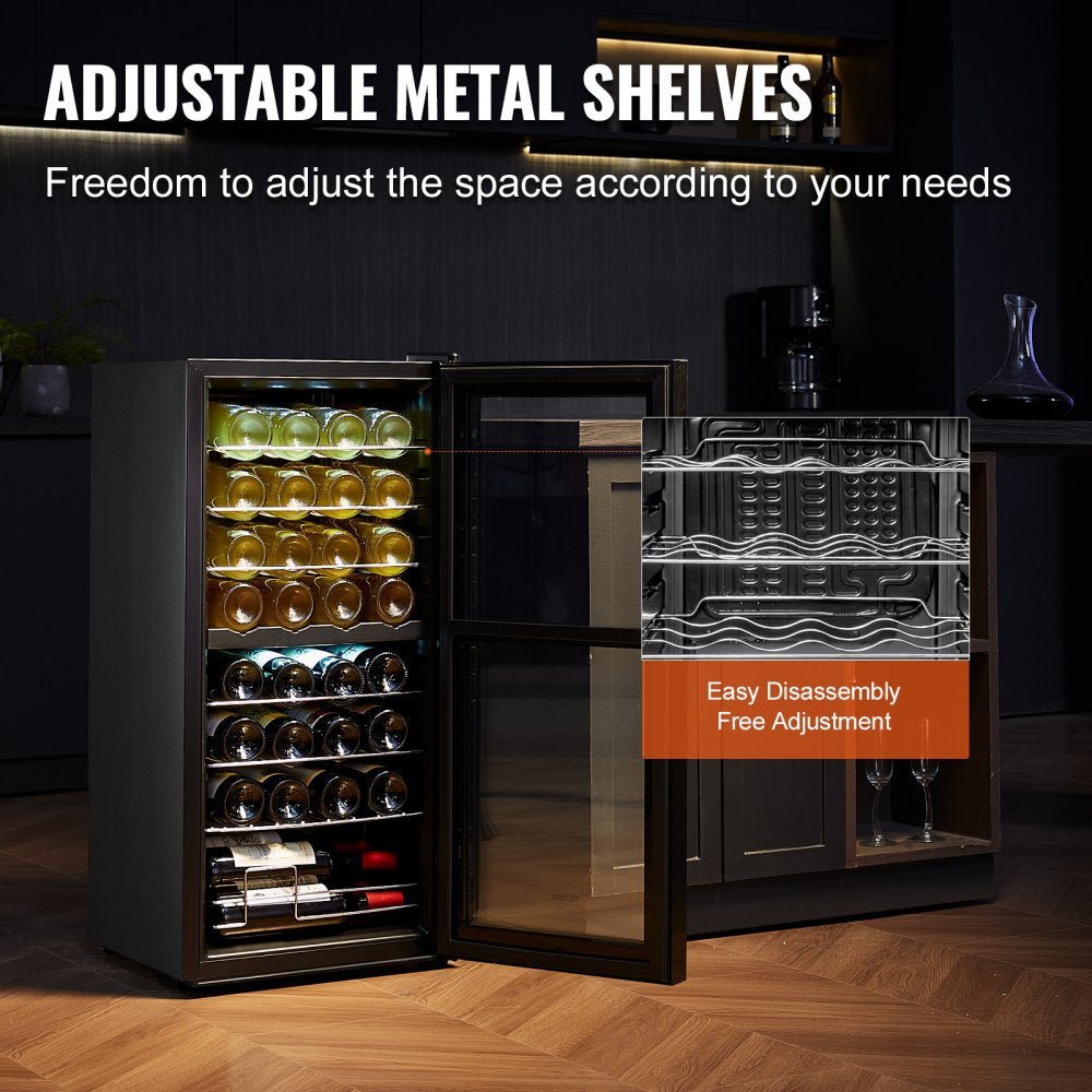32-Bottle Wine Cooler Dual Zone Freestanding Refrigerator with LED Light