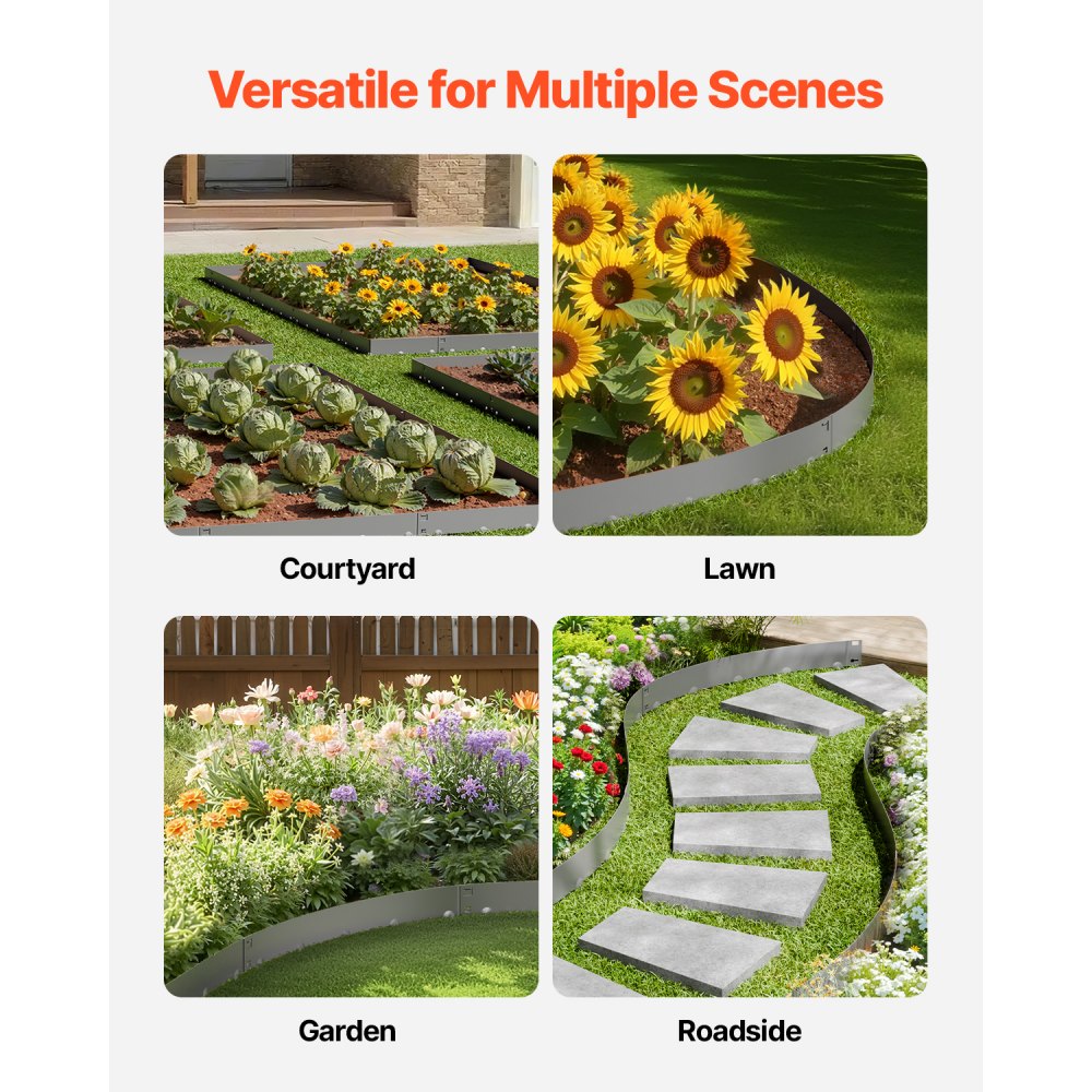 Steel Landscape Edging 5 Packs 39x4in Rust-Resistant Dark Gray Garden Border