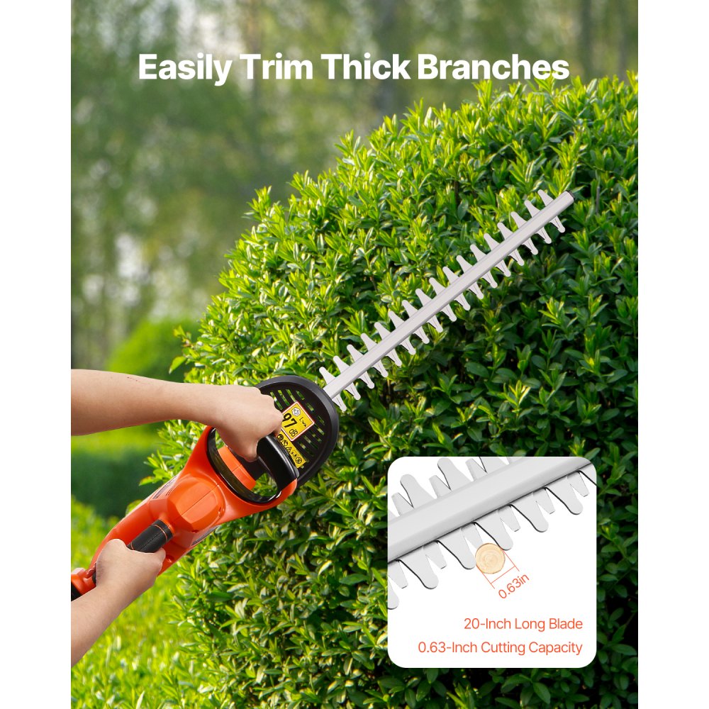 Cordless Electric Hedge Trimmer 20V Battery Powered 20in Dual Action Blade Bush Cutter
