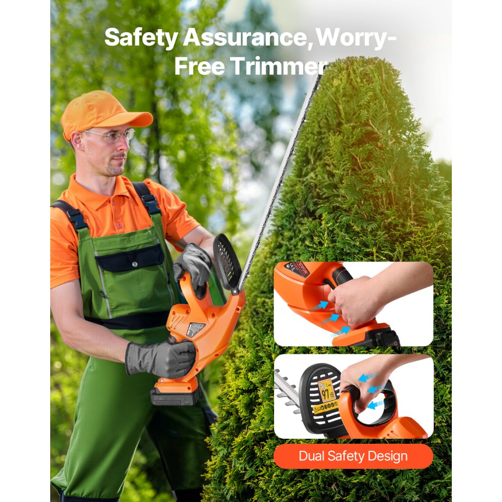 Cordless Electric Hedge Trimmer 20V Battery Powered 20in Dual Action Blade Bush Cutter