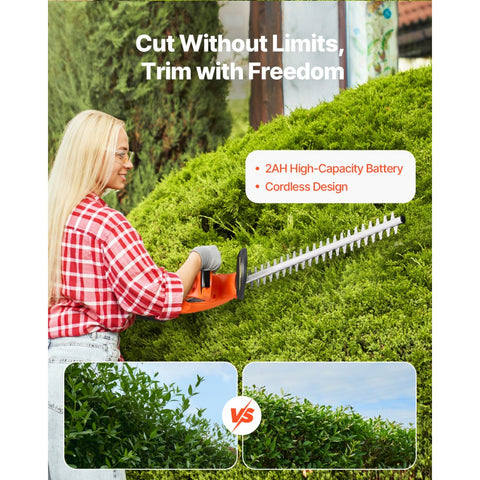 Cordless Electric Hedge Trimmer 20V Battery Powered 20in Dual Action Blade Bush Cutter