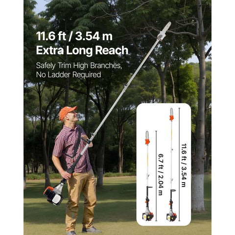 Gas Pole Saw 33cc 2 Stroke Extendable Cordless Tree Trimmer with 8in Cutting Bar