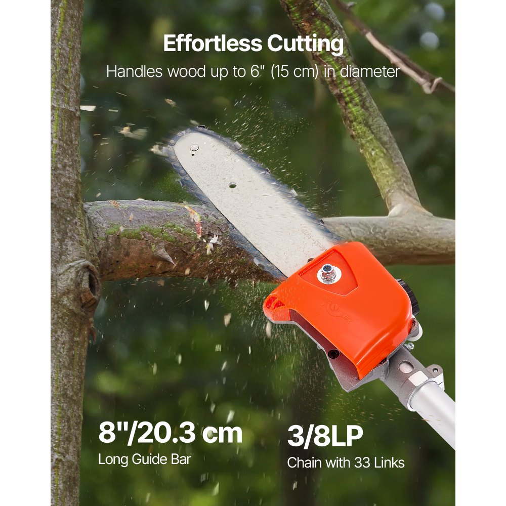 Gas Pole Saw 33cc 2 Stroke Extendable Cordless Tree Trimmer with 8in Cutting Bar