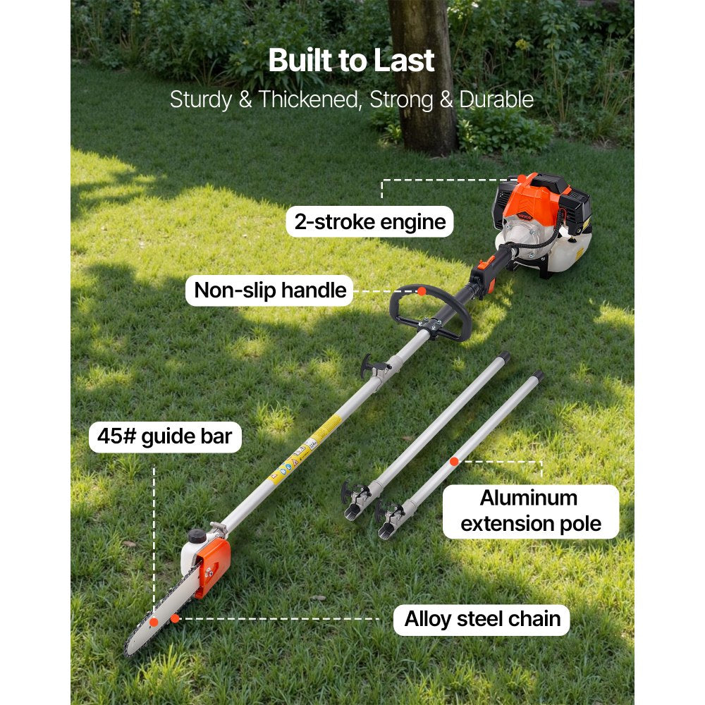 Gas Pole Saw 43CC 2-Stroke Extendable Cordless Tree Trimmer 10 in Cutting Bar