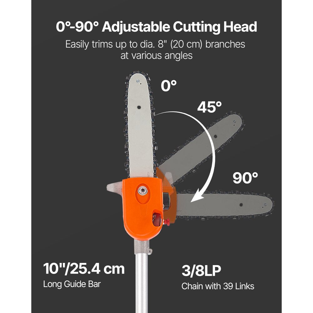 Gas Pole Saw Tree Trimmer Rotatable Head 43CC 2 Stroke 10 Inch Cutting Bar