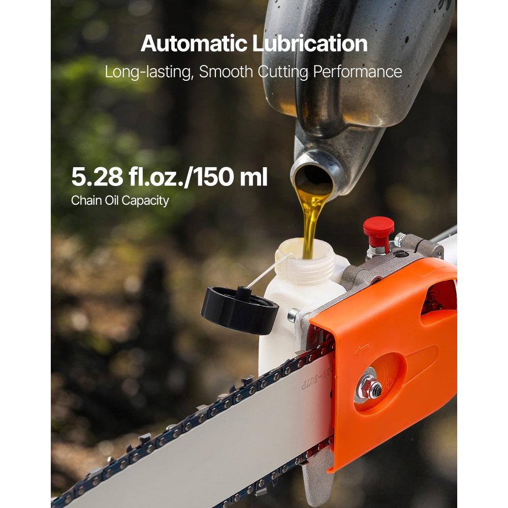 Gas Pole Saw Tree Trimmer Rotatable Head 43CC 2 Stroke 10 Inch Cutting Bar