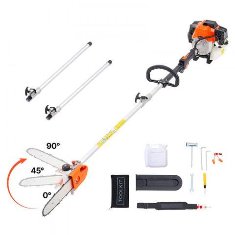 Gas Pole Saw Tree Trimmer Rotatable Head 43CC 2 Stroke 10 Inch Cutting Bar