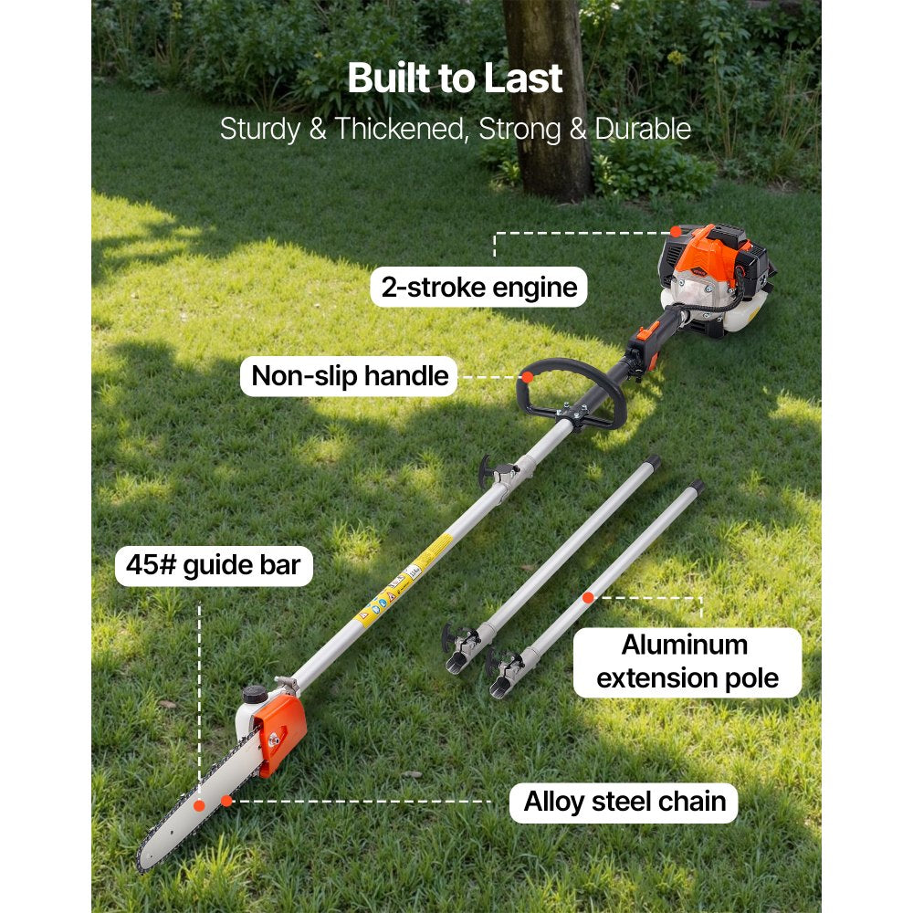 Gas Pole Saw 25cc 2 Stroke Extendable Cordless Tree Trimmer 12in Cutting Bar