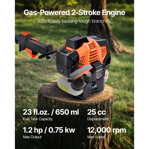 Gas Pole Saw 25CC 2-Stroke Extendable Cordless Tree Trimmer 8 in Cutting Bar