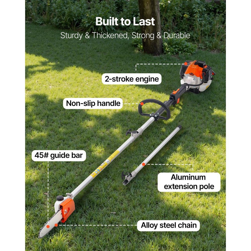Gas Pole Saw 25CC 2-Stroke Extendable Cordless Tree Trimmer 8 in Cutting Bar
