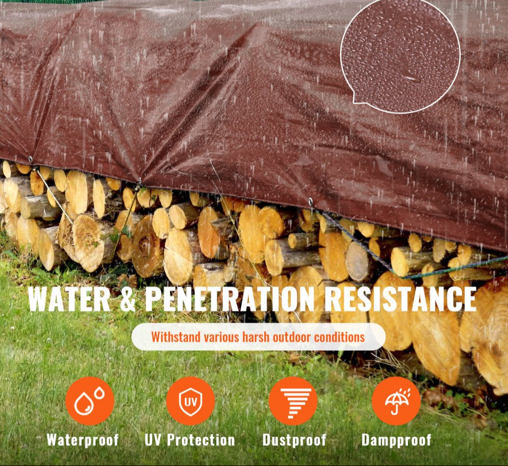 Tarp 20x40 ft 16 Mil Extra Thick, Waterproof Poly Plastic Tarps Cover, Multi-Purpose Outdoor Tarpaulin with Grommets & Reinforced Edges for Truck, RV, Boat, Camping (Brown)