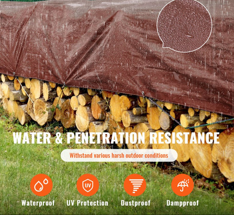 Tarp 20x40 ft 16 Mil Extra Thick, Waterproof Poly Plastic Tarps Cover, Multi-Purpose Outdoor Tarpaulin with Grommets & Reinforced Edges for Truck, RV, Boat, Camping (Brown)