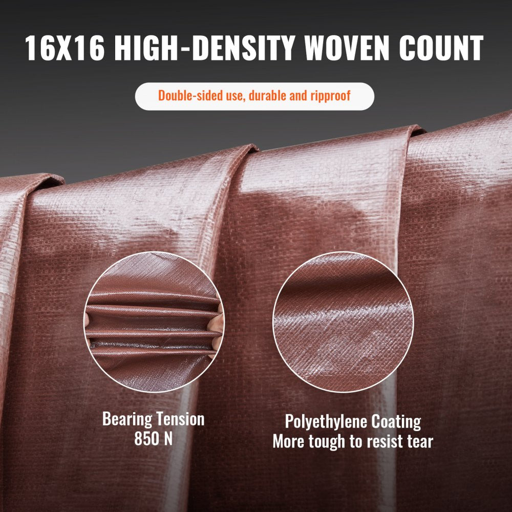 Tarp 20x40 ft 16 Mil Extra Thick, Waterproof Poly Plastic Tarps Cover, Multi-Purpose Outdoor Tarpaulin with Grommets & Reinforced Edges for Truck, RV, Boat, Camping (Brown)