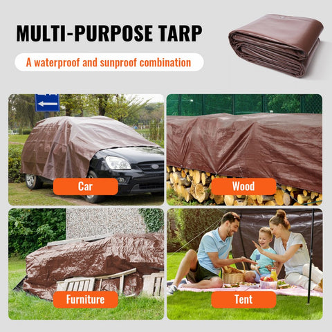 Tarp 20x40 ft 16 Mil Extra Thick, Waterproof Poly Plastic Tarps Cover, Multi-Purpose Outdoor Tarpaulin with Grommets & Reinforced Edges for Truck, RV, Boat, Camping (Brown)