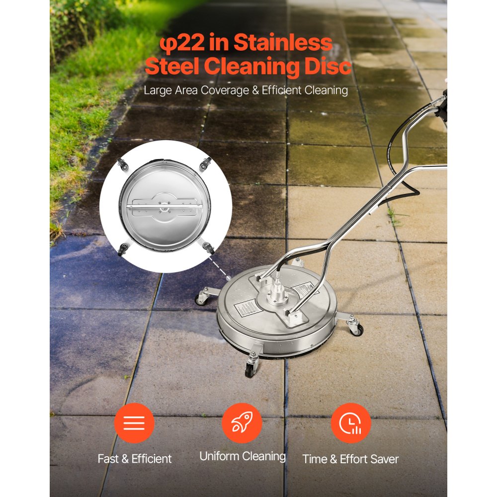 22 Inch Pressure Washer Surface Cleaner 4 Wheel Dual Handle 4500 PSI Power Washer Floor Cleaner Attachment for Driveway Sidewalk Patio Deck