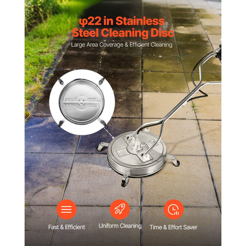 22 Inch Pressure Washer Surface Cleaner 4 Wheel Dual Handle 4500 PSI Power Washer Floor Cleaner Attachment for Driveway Sidewalk Patio Deck