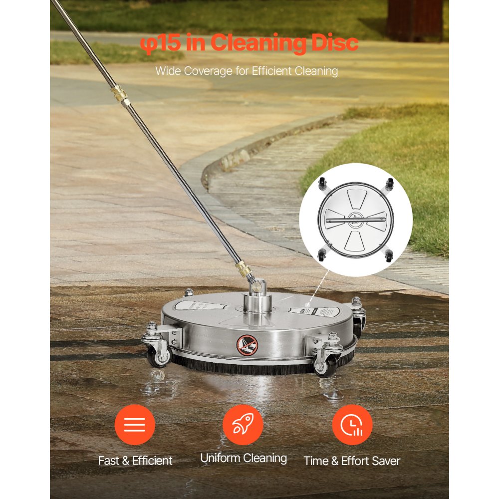 Pressure Washer Surface Cleaner 16.5in 4 Wheels Stainless Steel Max 4000 PSI