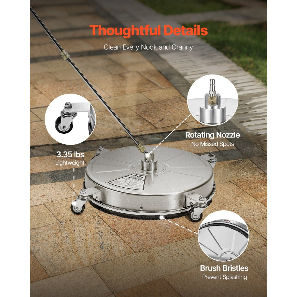 18" Pressure Washer Surface Cleaner, 4 Wheels, 4000 PSI, 2 Extended Wands