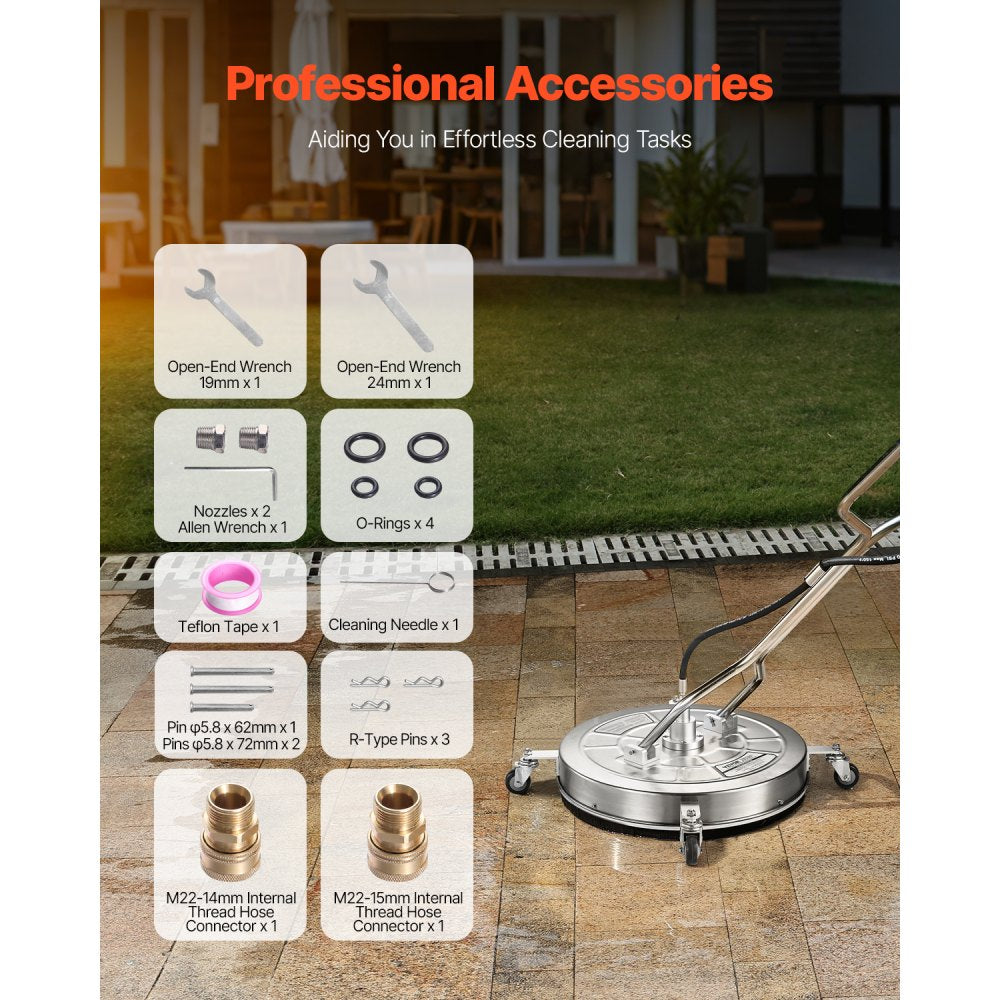 24" Pressure Washer Surface Cleaner 4 Wheels Dual Handle 4500 Max PSI
