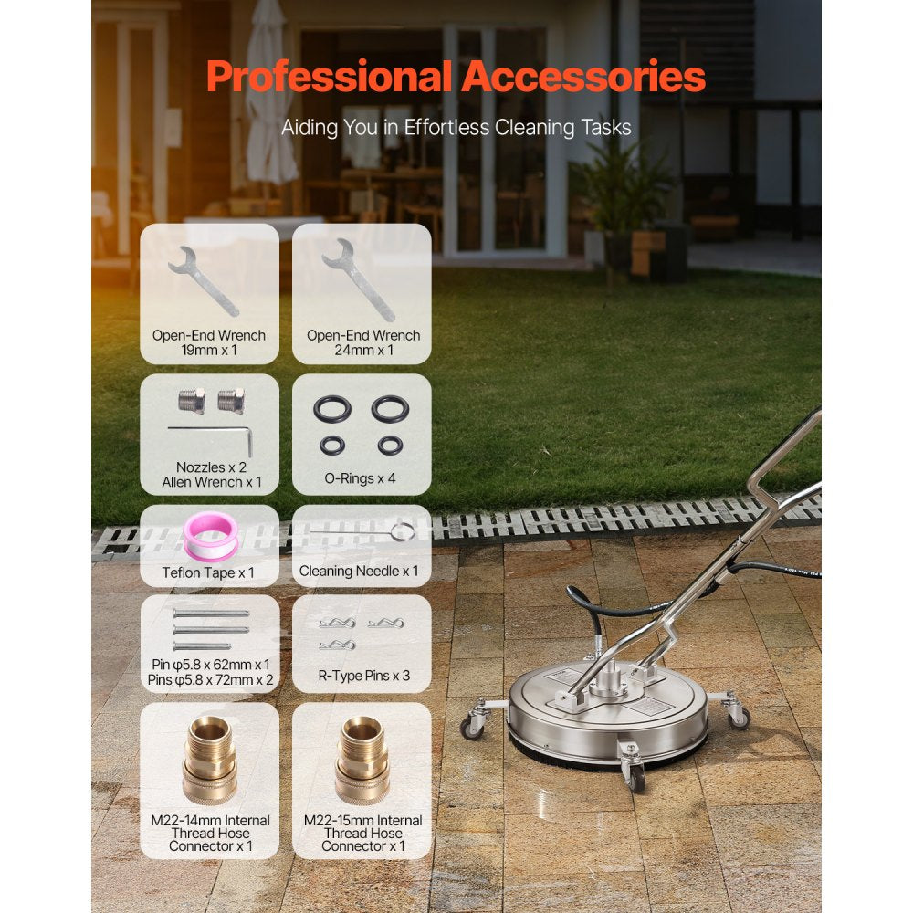 Pressure Washer Surface Cleaner 21in 4 Wheels Dual Handle Max 4000 PSI