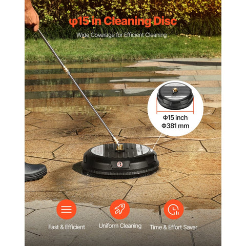 15in Pressure Washer Surface Cleaner 3000 PSI Max Plastic with 2 Extended Wands