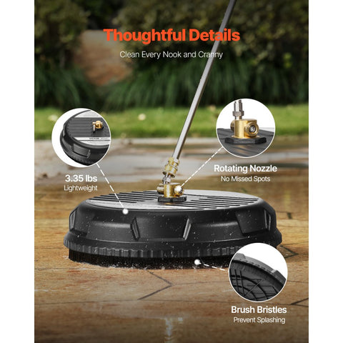 15in Pressure Washer Surface Cleaner 3000 PSI Max Plastic with 2 Extended Wands