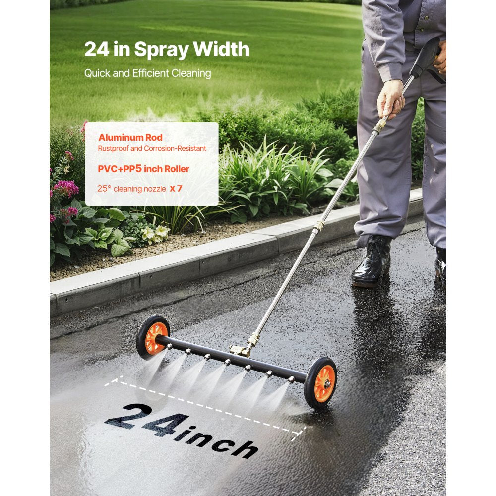 24in Pressure Washer Undercarriage Cleaner with 2 Wheels and 2 Extended Wands