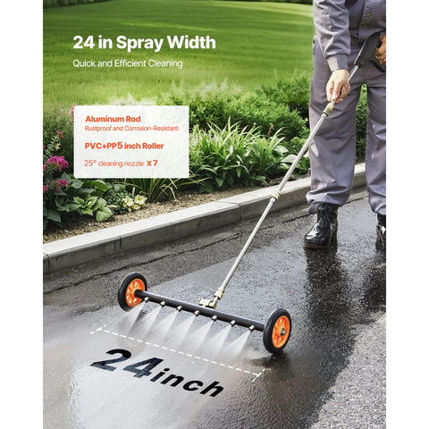 24in Pressure Washer Undercarriage Cleaner with 2 Wheels and 2 Extended Wands