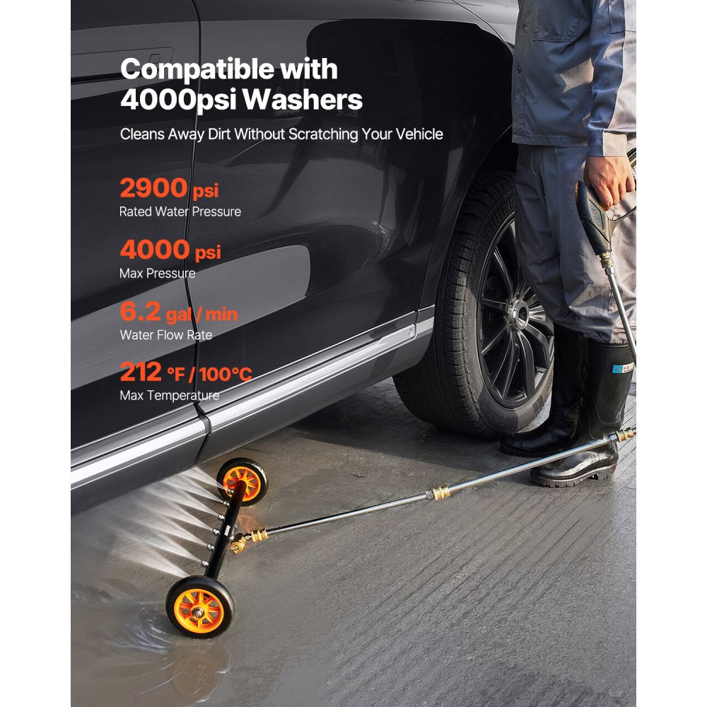 24in Pressure Washer Undercarriage Cleaner with 2 Wheels and 2 Extended Wands