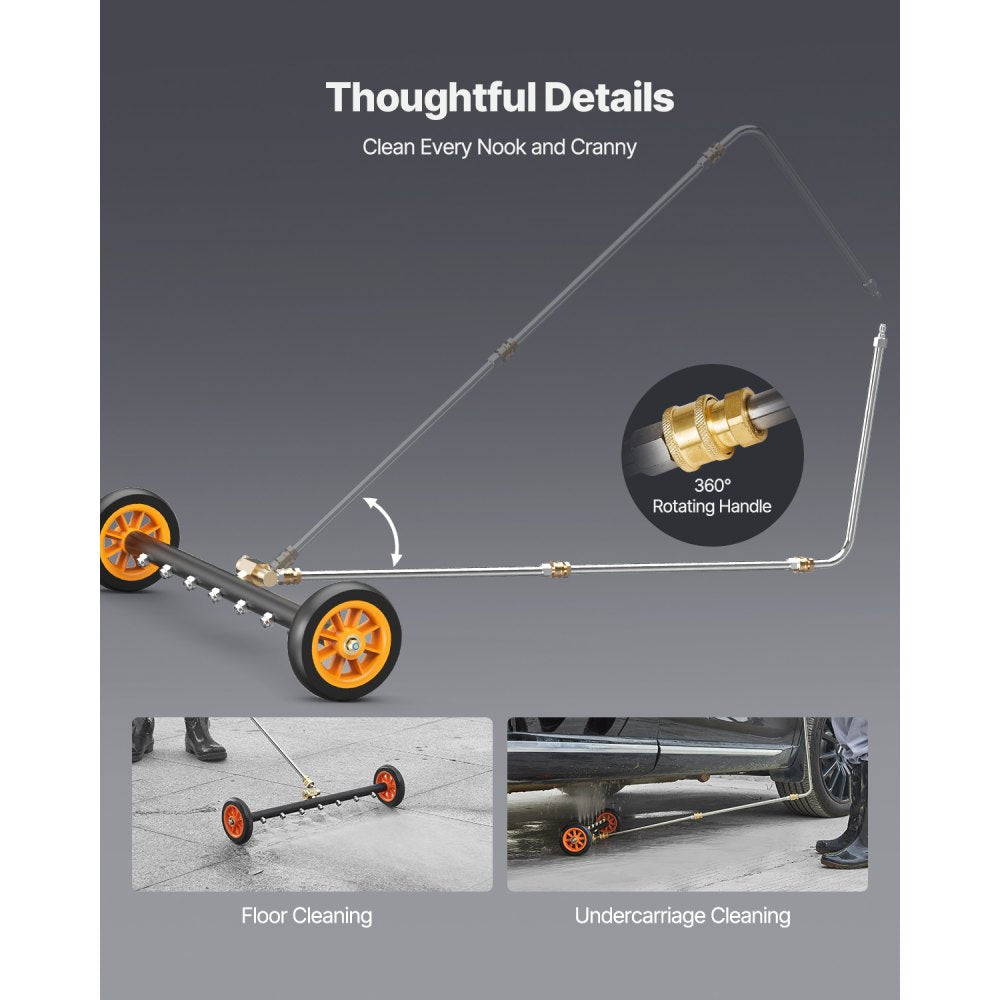 24in Pressure Washer Undercarriage Cleaner with 2 Wheels and 2 Extended Wands