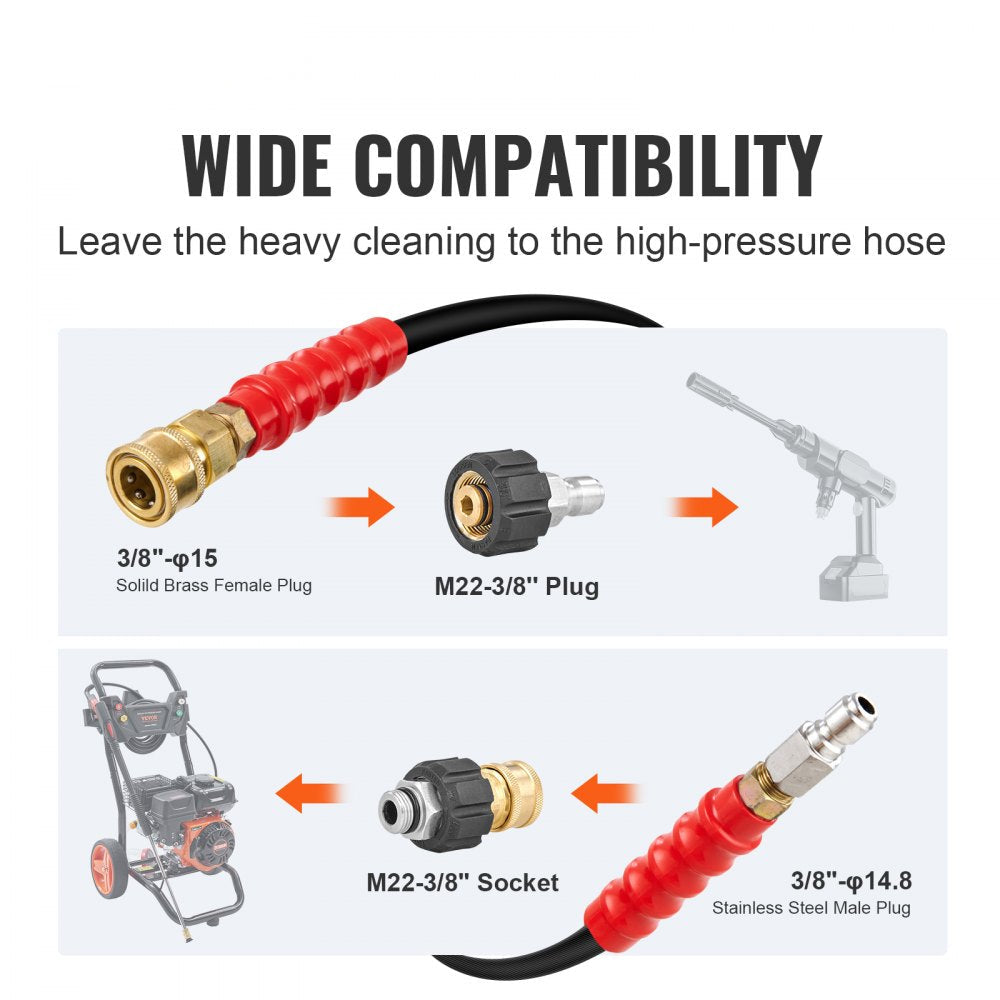 Pressure Washer Hose 100ft Kink Free 3/8in 14.8 Male 3/8in 15 Female for Most Brand Pressure Washers 4.9in Bending Radius 4800 PSI Heavy Duty Power Washer Extension Replacement Hose