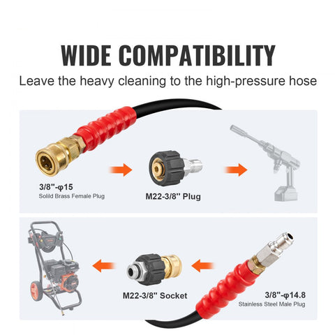 Pressure Washer Hose 100ft Kink Free 3/8in 14.8 Male 3/8in 15 Female for Most Brand Pressure Washers 4.9in Bending Radius 4800 PSI Heavy Duty Power Washer Extension Replacement Hose