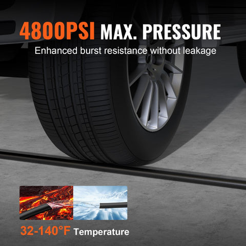 Pressure Washer Hose 100ft Kink Free 3/8in 14.8 Male 3/8in 15 Female for Most Brand Pressure Washers 4.9in Bending Radius 4800 PSI Heavy Duty Power Washer Extension Replacement Hose