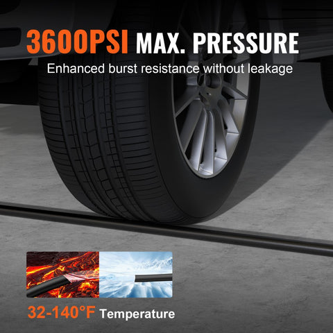 Pressure Washer Hose, 50FT, 1/4" Kink-Free M22-14mm Brass Thread, 3600 PSI Heavy-Duty Extension Replacement