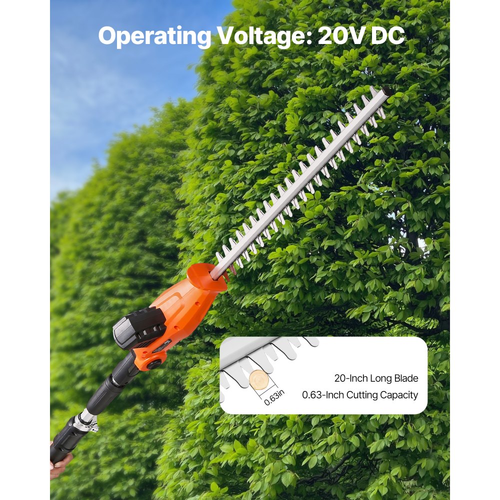 Cordless Electric Hedge Trimmer 20V 1200RMP with 20in Blade Extendable Trimmer