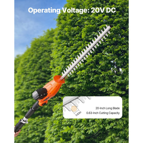 Cordless Electric Hedge Trimmer 20V 1200RMP with 20in Blade Extendable Trimmer