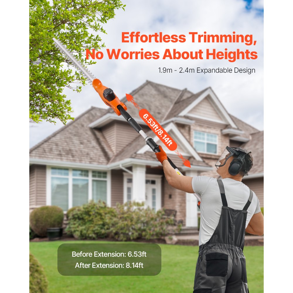 Cordless Electric Hedge Trimmer 20V 1200RMP with 20in Blade Extendable Trimmer