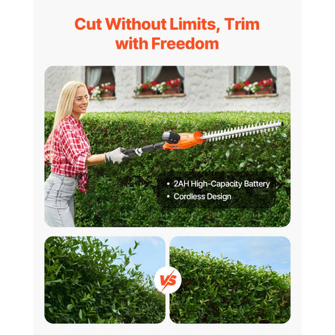 Cordless Electric Hedge Trimmer 20V 1200RMP with 20in Blade Extendable Trimmer