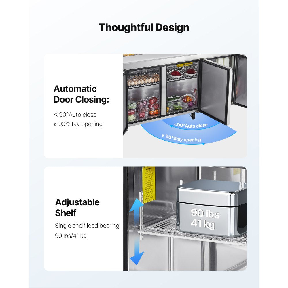 Commercial Refrigerated Sandwich Prep Table, Triple Door, Stainless Steel