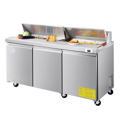 Commercial Refrigerated Sandwich Prep Table, Triple Door, Stainless Steel