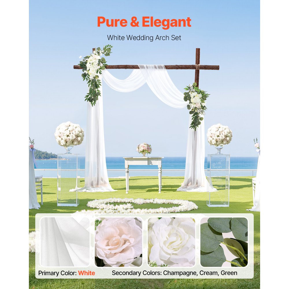 Artificial Wedding Arch Flowers Kit (Pack of 3) with 21Ft Wedding Arch Draping Fabric,Arch Flowers for Wedding Ceremony and Reception Backdrop Wedding Decoration (White)