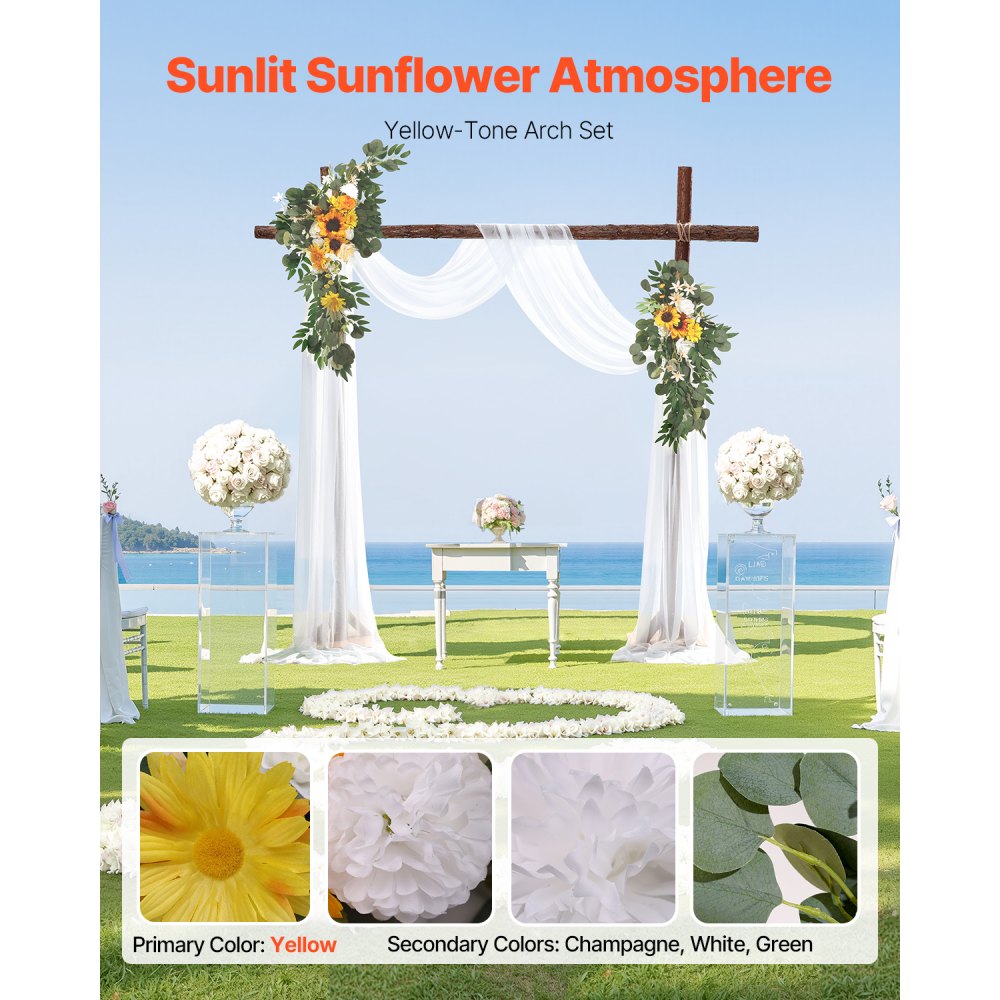 Artificial Wedding Arch Flowers Kit (Pack of 3) with 21Ft Wedding Arch Draping Fabric,Arch Flowers for Wedding Ceremony and Reception Backdrop Wedding Decoration (Sunflower)