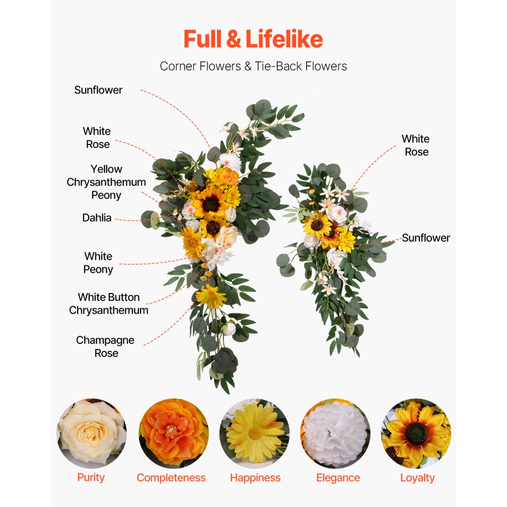Artificial Wedding Arch Flowers Kit (Pack of 3) with 21Ft Wedding Arch Draping Fabric,Arch Flowers for Wedding Ceremony and Reception Backdrop Wedding Decoration (Sunflower)