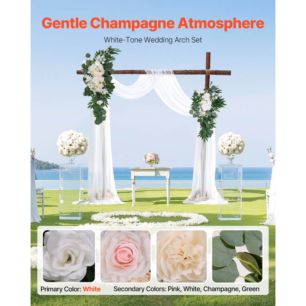 Artificial Wedding Arch Flowers Kit (Pack of 4) with 21Ft Wedding Arch Draping Fabric,Arch Flowers for Wedding Ceremony and Reception Backdrop Wedding Decoration (White)