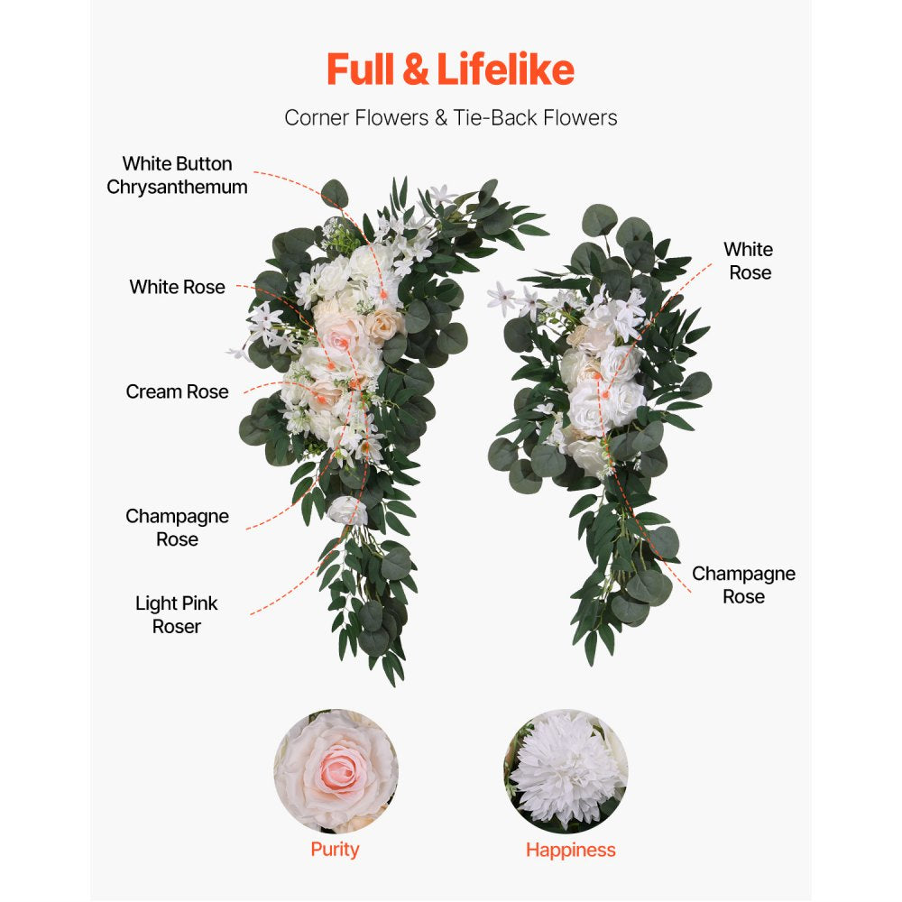 Artificial Wedding Arch Flowers Kit (Pack of 4) with 21Ft Wedding Arch Draping Fabric,Arch Flowers for Wedding Ceremony and Reception Backdrop Wedding Decoration (White)