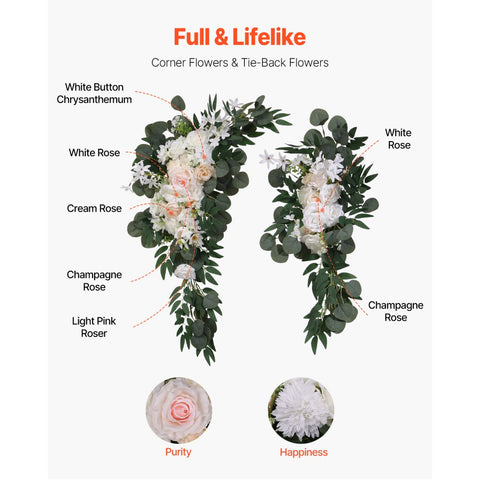 Artificial Wedding Arch Flowers Kit (Pack of 4) with 21Ft Wedding Arch Draping Fabric,Arch Flowers for Wedding Ceremony and Reception Backdrop Wedding Decoration (White)