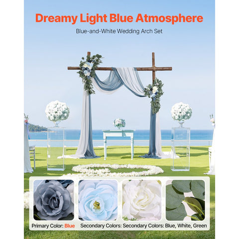 Artificial Wedding Arch Flowers Kit (Pack of 4) with 21Ft Wedding Arch Draping Fabric,Arch Flowers for Wedding Ceremony and Reception Backdrop Wedding Decoration (Blue & White)