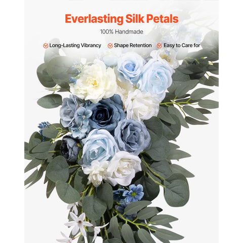 Artificial Wedding Arch Flowers Kit (Pack of 4) with 21Ft Wedding Arch Draping Fabric,Arch Flowers for Wedding Ceremony and Reception Backdrop Wedding Decoration (Blue & White)